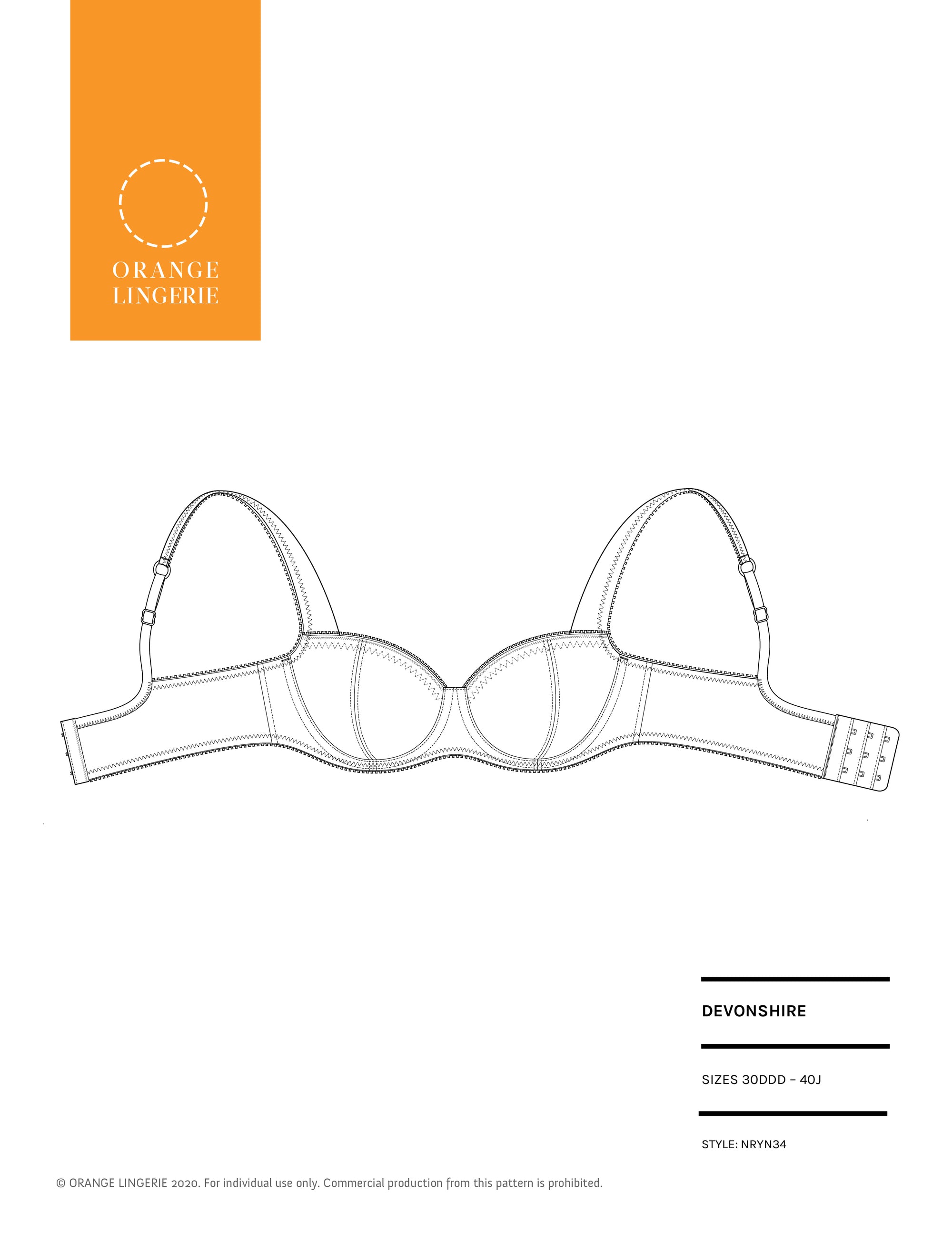 Orange Lingerie Devonshire DDD to J  Bra Sewing Pattern Cover