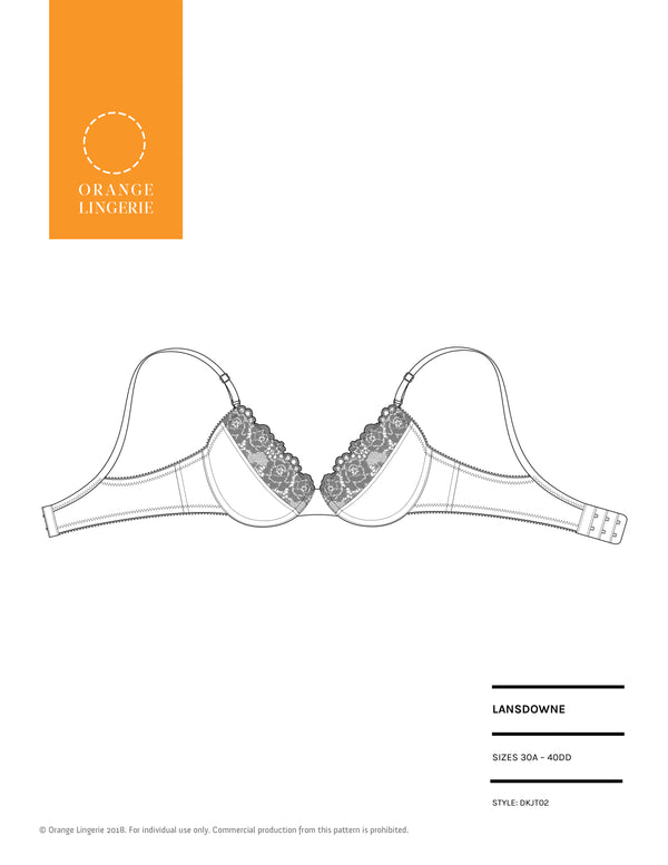 Lansdowne Bra Instant Download PDF Sewing Pattern - Orange Lingerie