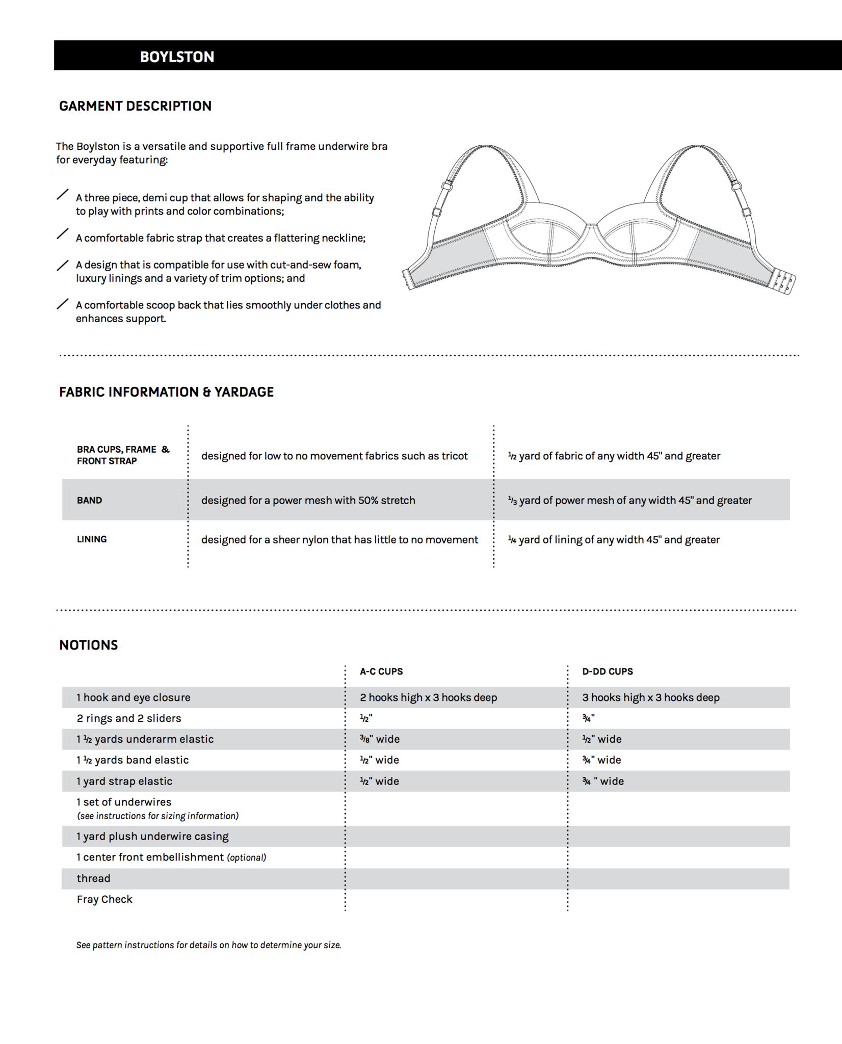 Boylston Bra Sewing Pattern Supplies Information by Orange Lingerie