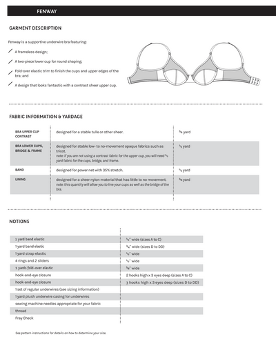 Fenway Bra Sewing Pattern Supplies Information by Orange Lingerie