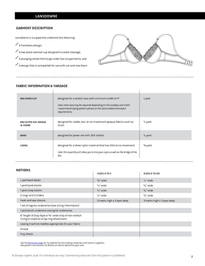 Lansdowne Bra Sewing Pattern Materials List