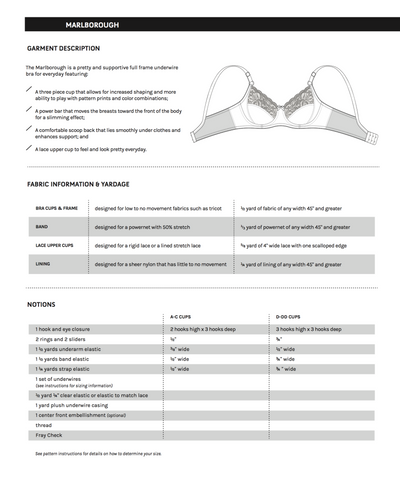 Marlborough Bra Sewing Pattern Supplies Information by Orange Lingerie