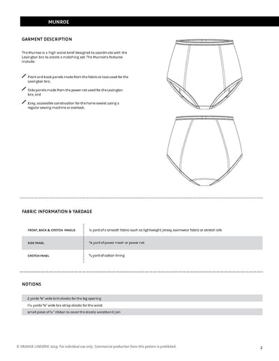 Orange Lingerie Munroe Briefs Sewing Pattern Information