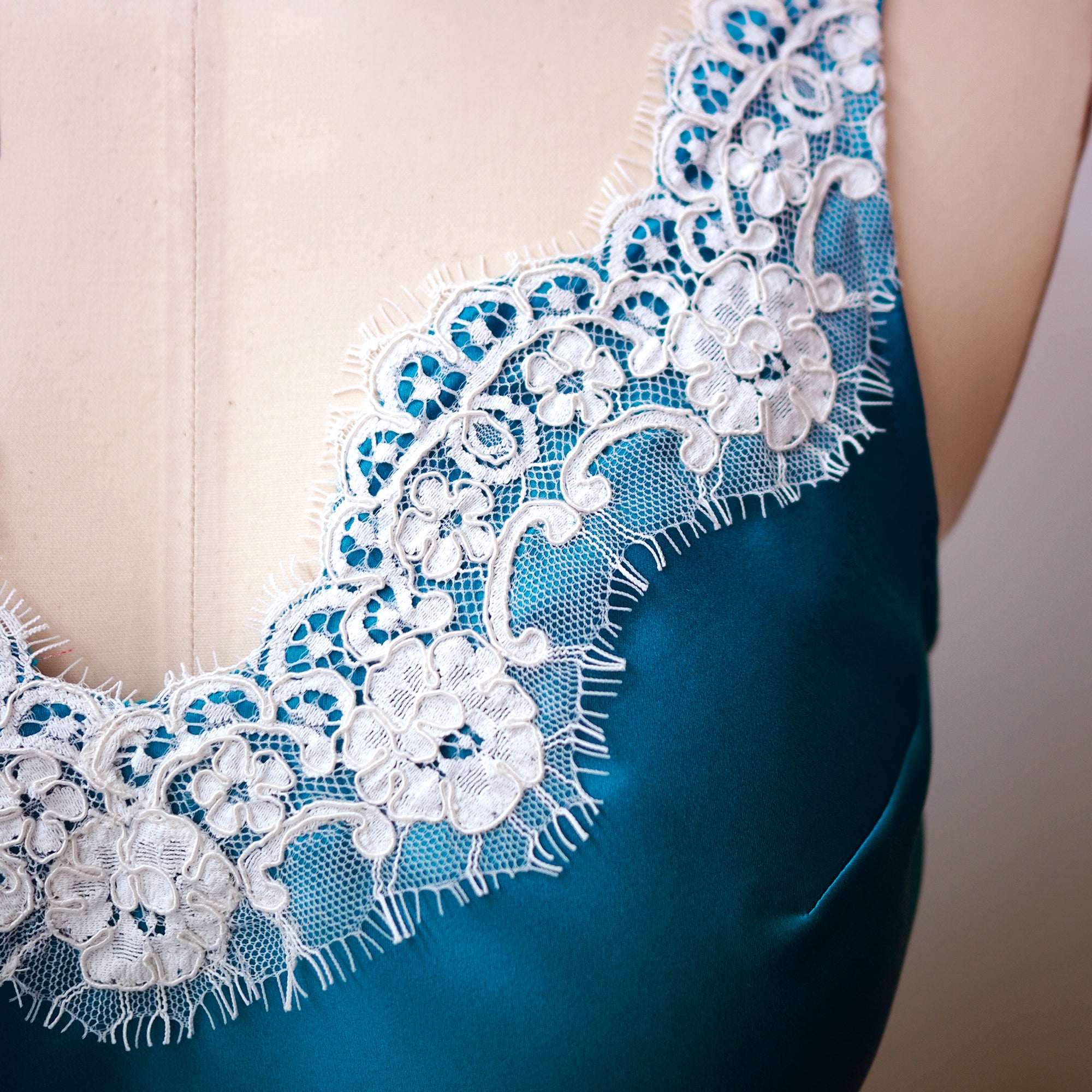Elegant British-made Silk Camisole with Vintage Lace Trim