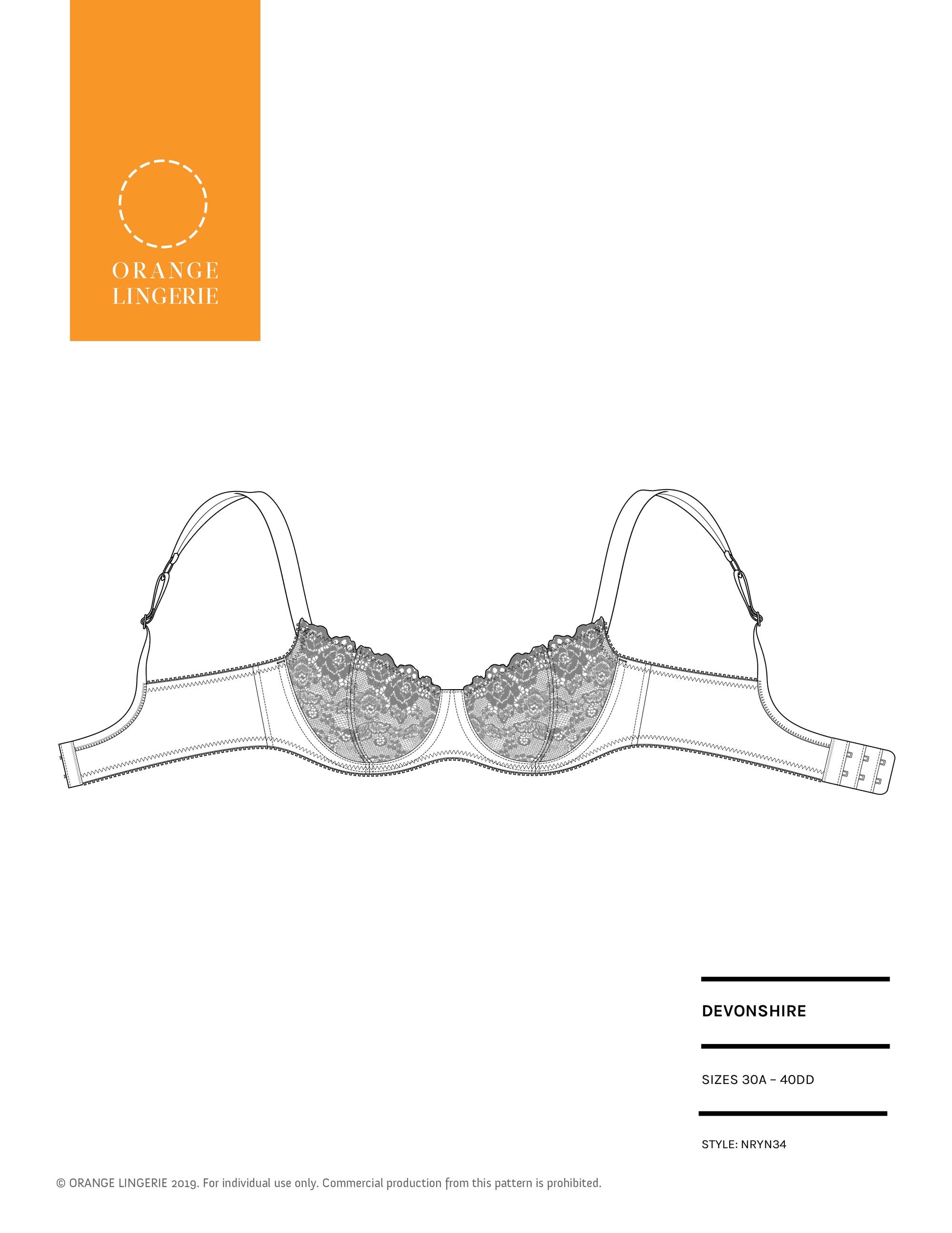 Orange Lingerie Devonshire A to DD  Bra Sewing Pattern Cover