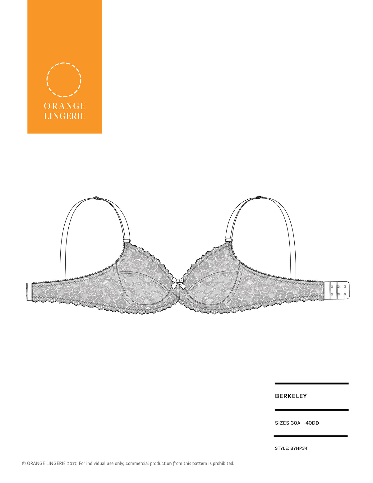Bra Pattern: Underwire w/ Optional Lace Cup - Front Closing from