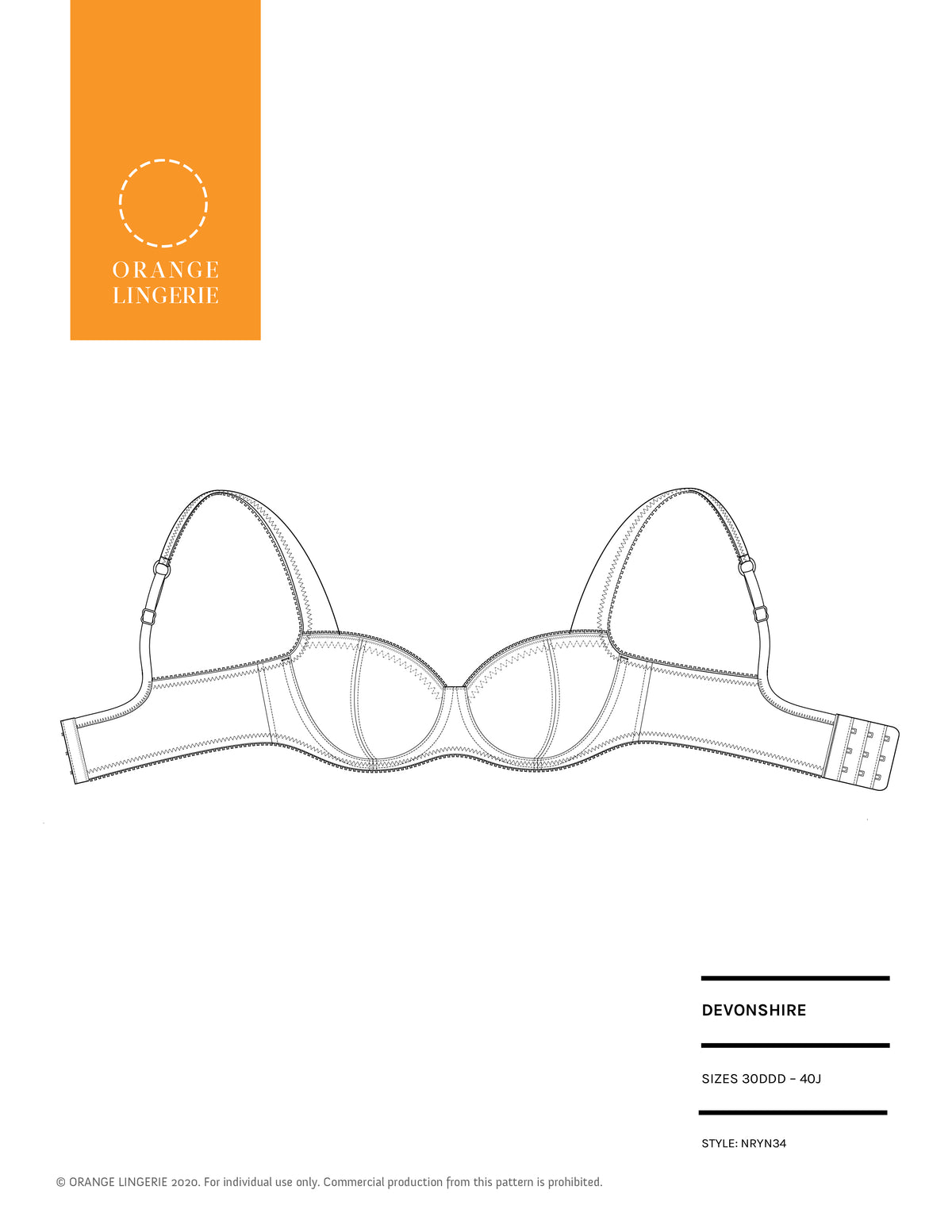 Devonshire Bra Instant Download PDF Sewing Pattern - Orange Lingerie