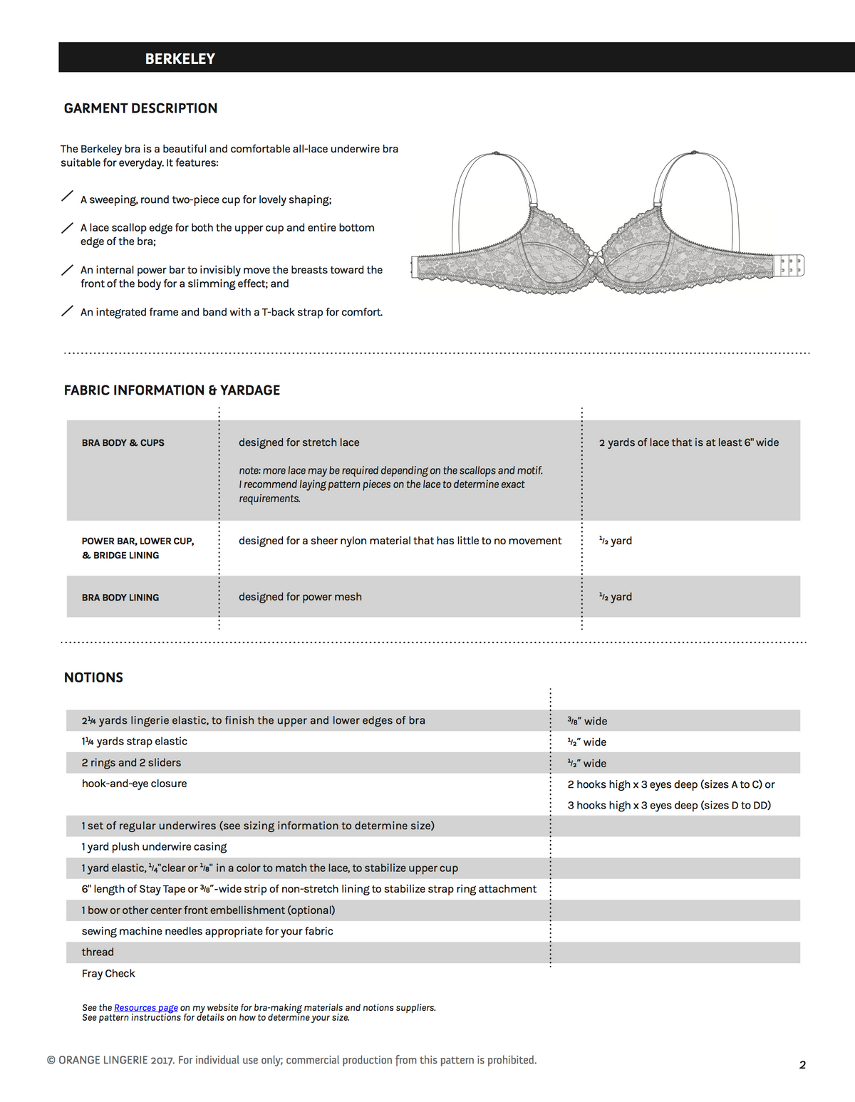 Lingerie Bra Sewing Pattern PDF Alessia 20 Sizes 