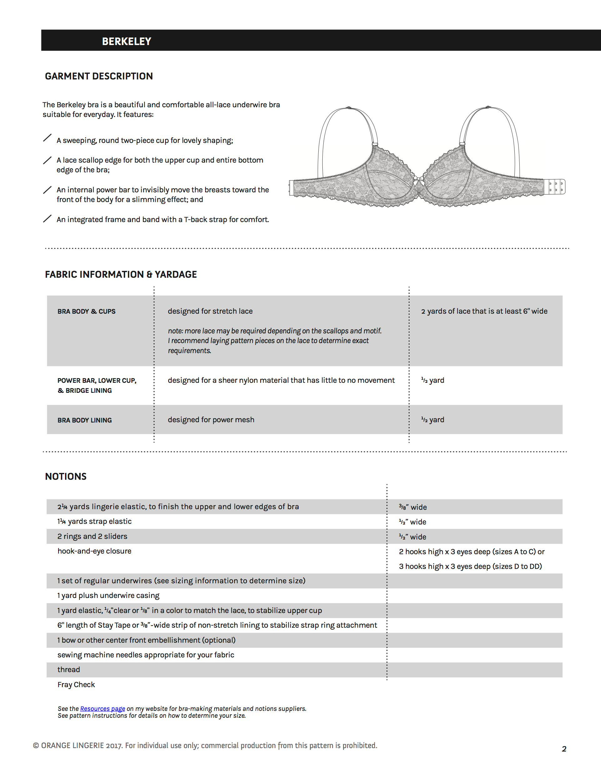 Berkeley Bra Instant Download PDF Sewing Pattern - Orange Lingerie