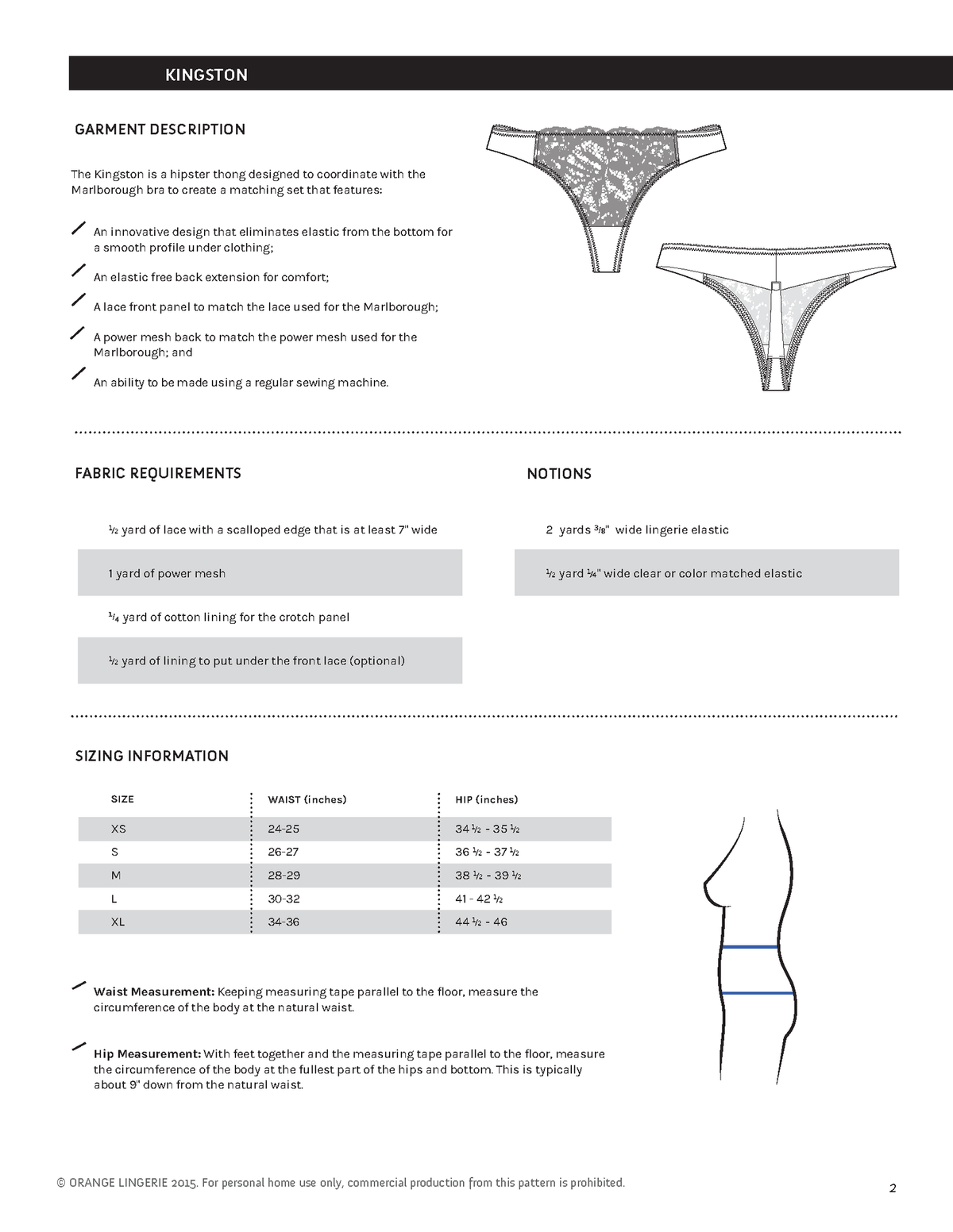 Kingston Thong Underwear Sewing Pattern by Orange Lingerie