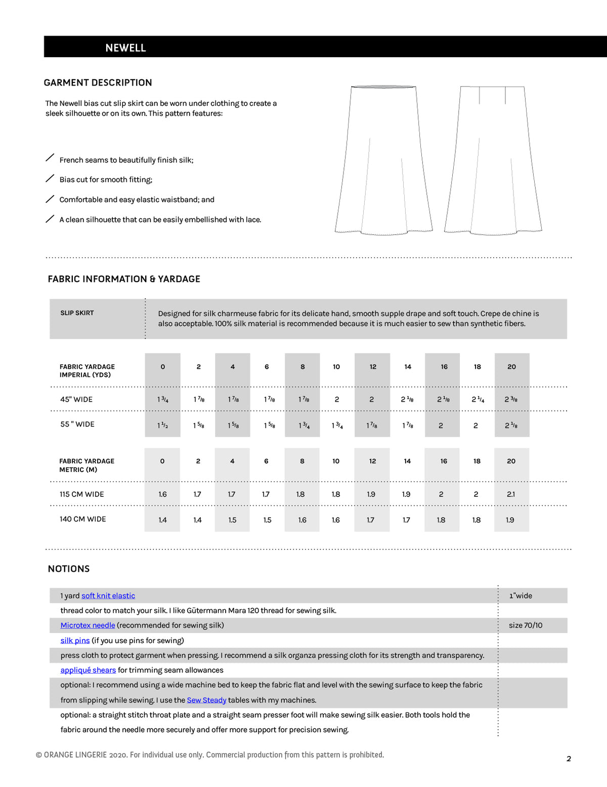 Materials for Newell Slip Skirt by Orange Lingerie