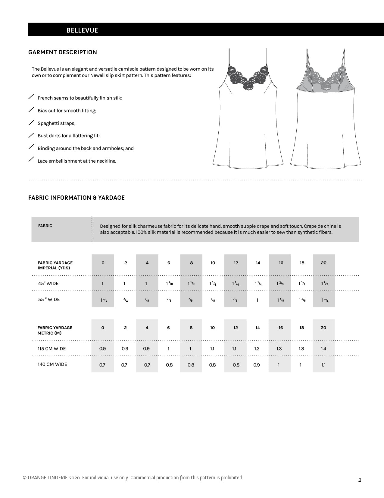 Bellevue Camisole Instant Download PDF Sewing Pattern - Orange